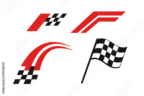 Abstract checkered flag icons and dynamic speed lines for automotive racing and competition design