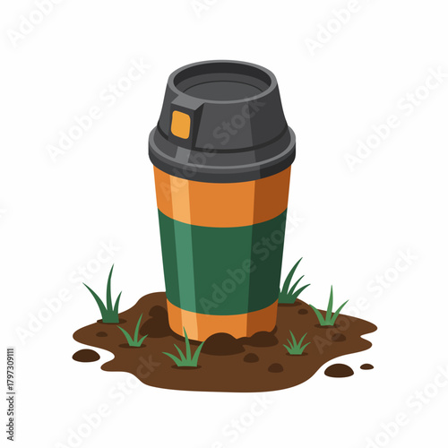 Flat Illustration Coffee Cup on the Ground Garbage Waste Environment