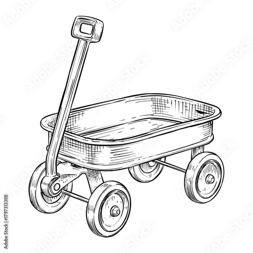 toy wagon vector line art hand drawn illustration