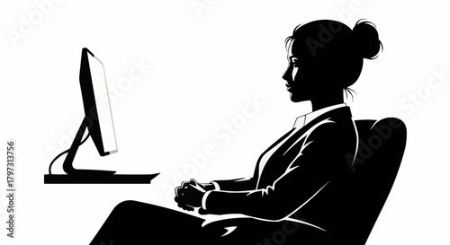 Silhouette of a Businesswoman Working at Her Computer.
