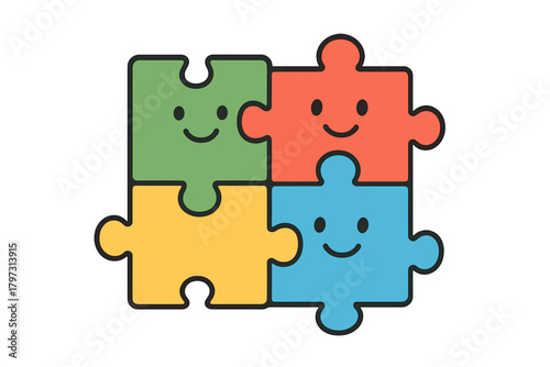 Four brightly colored jigsaw puzzle pieces connected symbolizing partnership and problem solving
