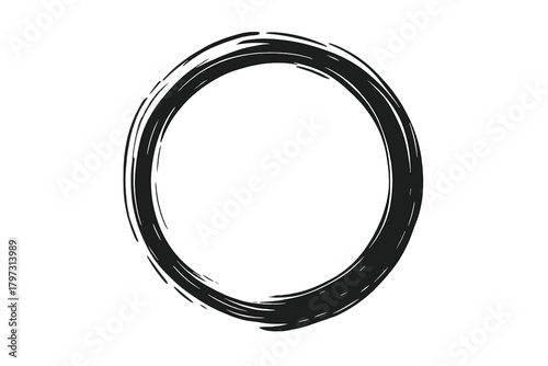 Abstract black ink brush stroke circle frame design element on white background