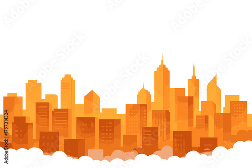 Abstract urban skyline panorama with modern skyscrapers and buildings in warm orange tones