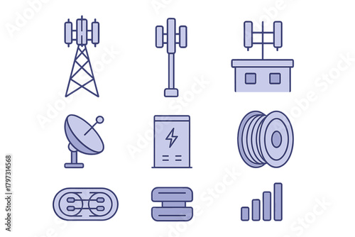 Collection of telecommunication and networking infrastructure symbols and equipment