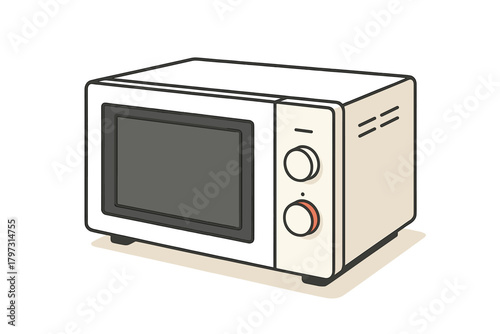 Modern kitchen microwave oven with manual dials for heating food
