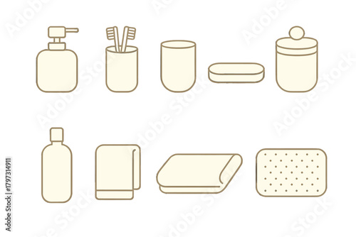 Minimalist outline set of essential bathroom and personal hygiene items