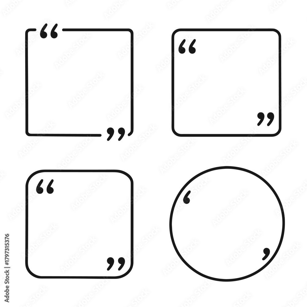 Fototapeta premium Set of four quote box frames with quotation marks in various geometric shapes