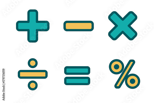Basic arithmetic symbols set including plus, minus, multiply, divide, equals, and percent signs