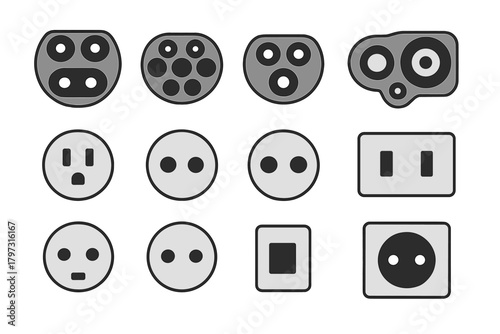 Global electrical power outlets and electric vehicle charging connectors set