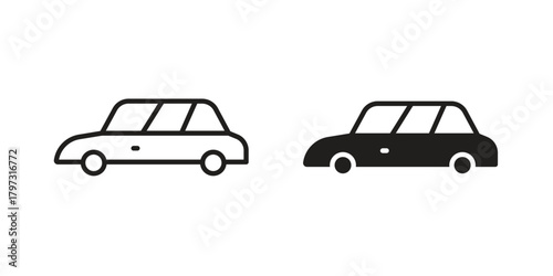Car side view icon flat and stroke collection for ui ux work.
