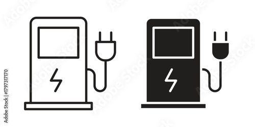 Charging station icon flat and stroke collection for ui ux work.