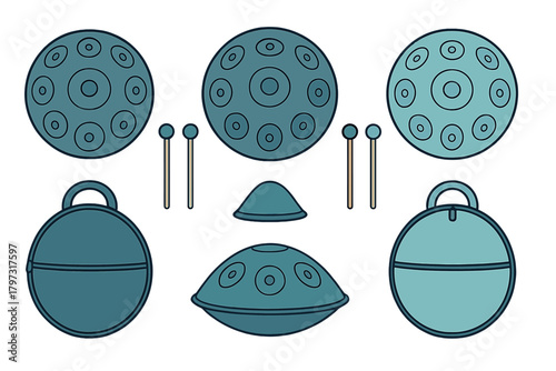 Handpan musical instruments set with protective cases and playing mallets
