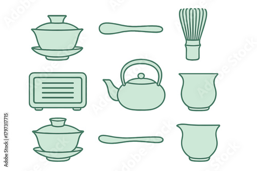 Traditional Japanese and Chinese tea ceremony utensils and accessories set