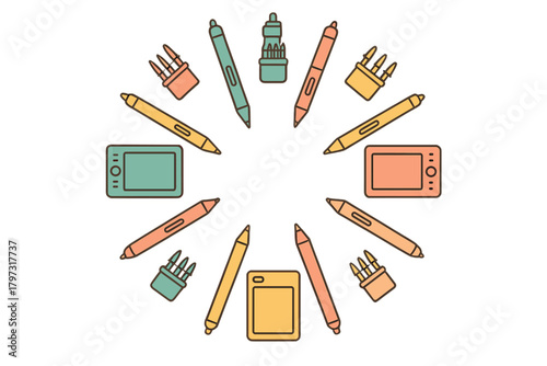 Circular frame pattern of digital drawing equipment, stylus pens, and graphic tablets