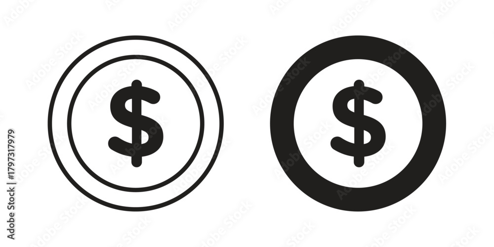 Fototapeta premium Coin icon flat and stroke collection for ui ux work.