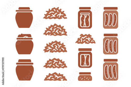 Stylized icons collection of preserved food ingredients and jars