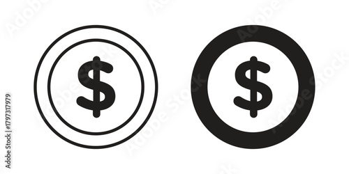 Coin icon flat and stroke collection for ui ux work.