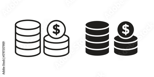 Coins icon flat and stroke collection for ui ux work.