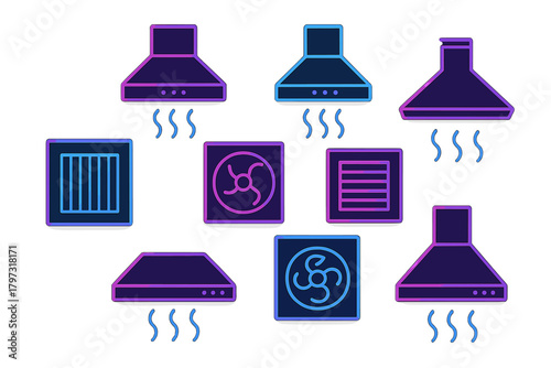 Gradient symbols for air ventilation, kitchen range hoods, exhaust fans, and HVAC