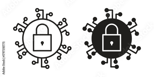 Cyber security icon flat and stroke collection for ui ux work.