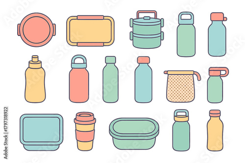 Reusable lunch boxes, food containers, and water bottles for zero waste lifestyle