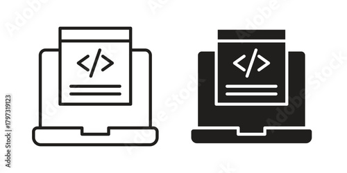 Display code icon flat and stroke collection for ui ux work.