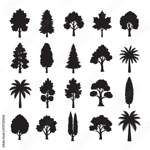 Vector Many different black tree icon set