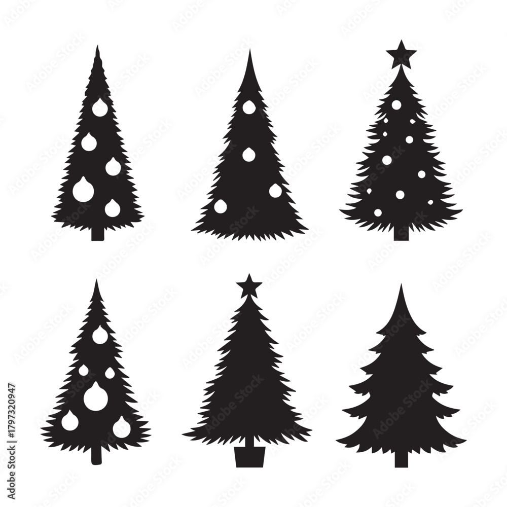 Obraz premium Vector Many different black Christmas tree icon set