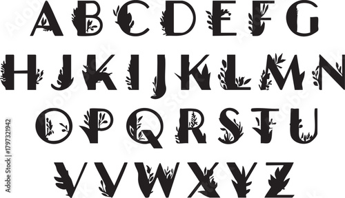 Floral alphabet vector: botanical lettering svg, decorative initial designs eps silhouette