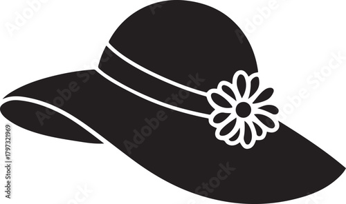 Elegant Wide Brim Hat Silhouette with Flower and Bow Stylish Women's Fashion Icon