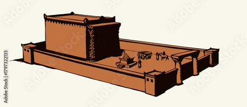 Vector drawing. Old Jewish Temple
