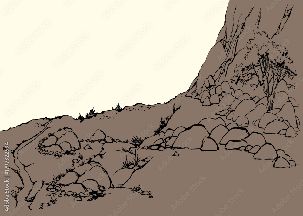 Fototapeta premium Small bush in desert. Vector drawing