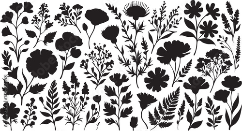 Black flower silhouettes vector: floral design elements for crafts and graphics eps