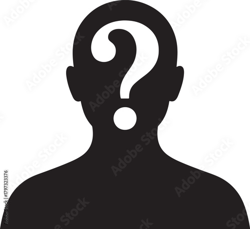 Anonymous silhouette with question mark in head on white background
