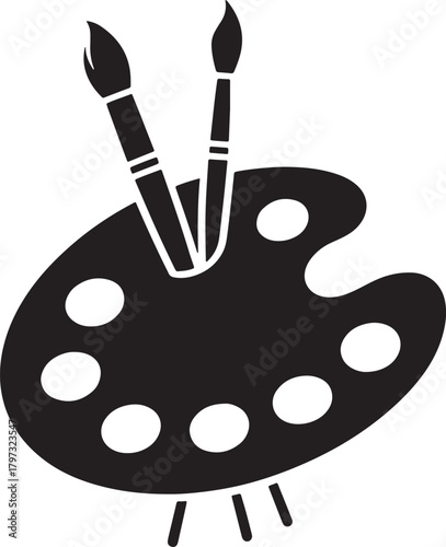 Artist palette with two paintbrushes, simple creative art icon