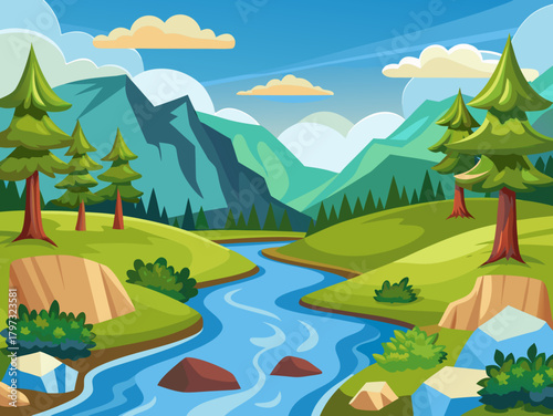 creek vector illustration