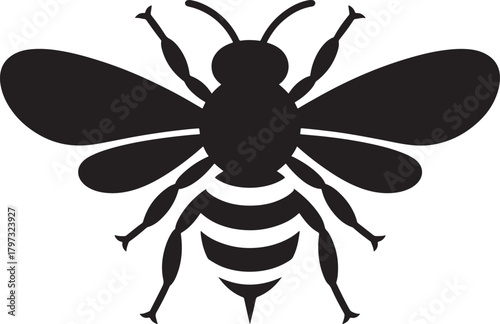 Black bee silhouette icon, graphic symbol for nature, honey and ecology