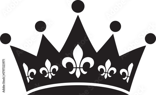 Black crown with fleur de lis symbol on white background icon