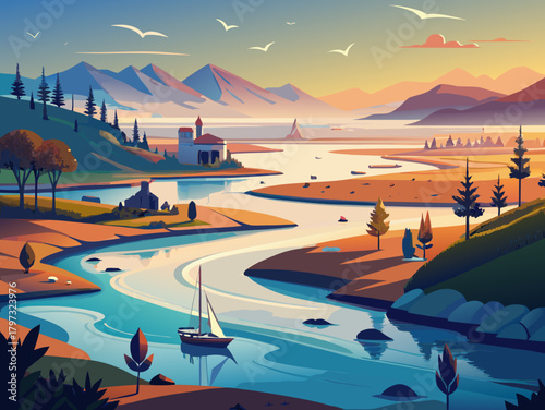 estuary vector illustration 