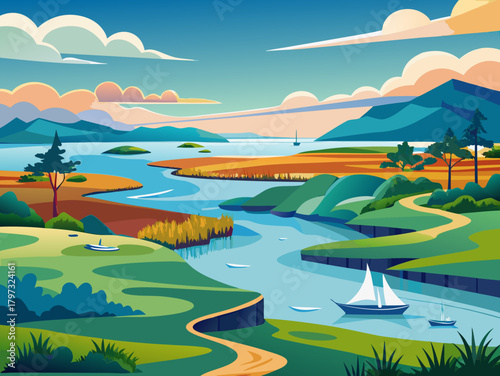 estuary vector illustration 