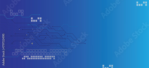 Abstract AI circuit board background. Technology connected blue lines with electronics