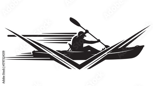 Kayak adventure awaits with this dynamic sportsman silhouette, perfect for travel blogs and outdoor recreation marketing that captures the thrill of water sports