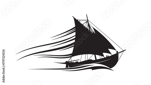 Sail away on a classic sailing vessel, a striking silhouette of nautical adventure on the open sea, perfect for branding, travel logos, and seafaring designs, timeless style