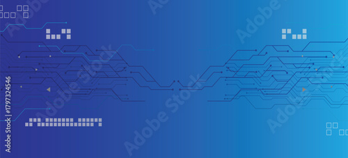 Abstract AI circuit board background. Technology connected blue lines with electronics