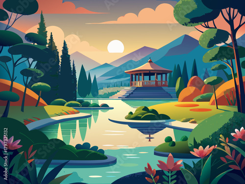 pond vector illustration