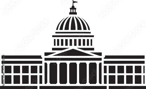 Capitol building icon in silhouette style for government and law.