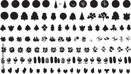 Tree and leaf vector icons: silhouette pack for design projects eps