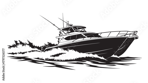 Experience the Thrill of Deep Sea Fishing Aboard a Powerful Sport Fishing Boat Cutting Through the Waves, Ideal for Sport Fishing Enthusiasts and Coastal Adventures