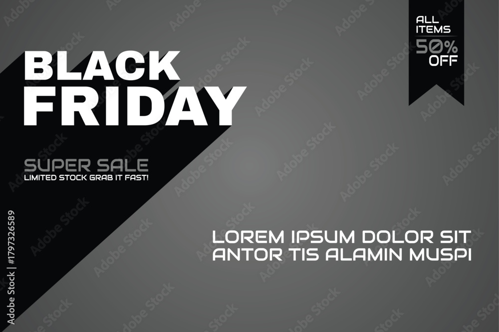 Fototapeta premium Black friday promotional banner design featuring bold typography a dark color scheme and a sale announcement