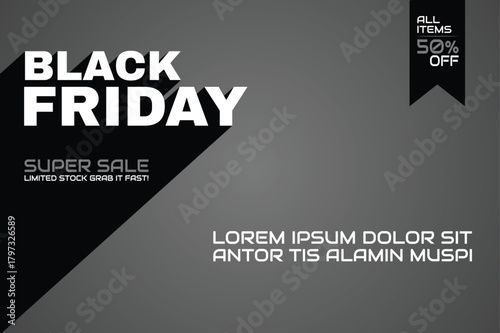 Black friday promotional banner design featuring bold typography a dark color scheme and a sale announcement